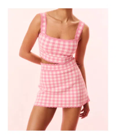 Loveshackfancy Muna Checkered Knit Mini Skirt In Pink