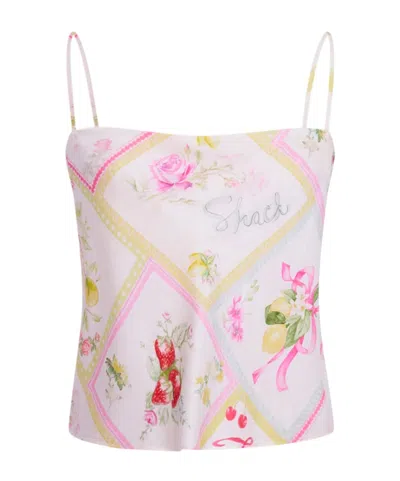 Loveshackfancy Cabi Silk-blend Fruit Print Top