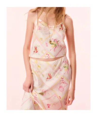 Loveshackfancy Cabi Silk-blend Fruit Print Top
