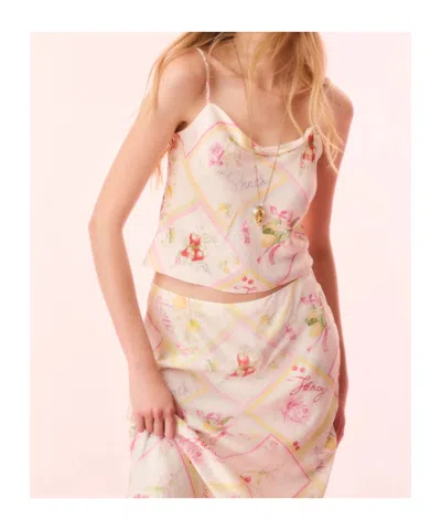 Loveshackfancy Cabi Silk-blend Fruit Print Top