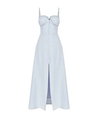 Loveshackfancy Linella Lace-trimmed Button-front Dress In Blue
