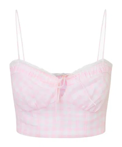 Loveshackfancy Amorana Linen Gingham Crop Top In Pink