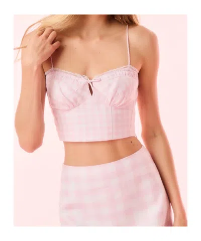 Loveshackfancy Amorana Linen Gingham Crop Top In Pink