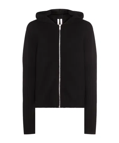Rick Owens Hooded Crewneck Sweater Ribbed Texture In Black
