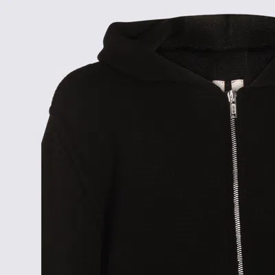Rick Owens Hooded Crewneck Sweater Ribbed Texture In Black