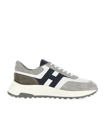 Hogan Round Toe Rubber Sole Panelled Design Sneakers In Gray