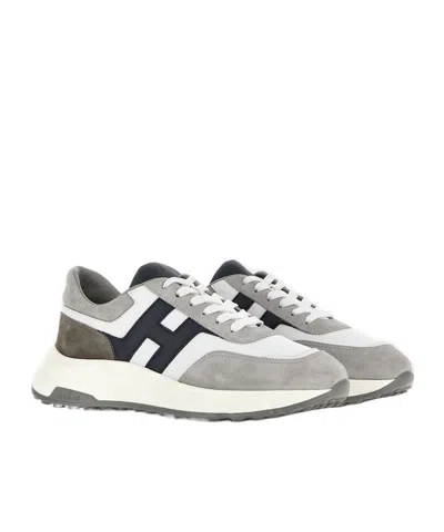 Hogan Round Toe Rubber Sole Panelled Design Sneakers In Gray