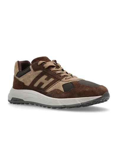 Hogan Lightweight Mesh And Suede Sneakers In Brown