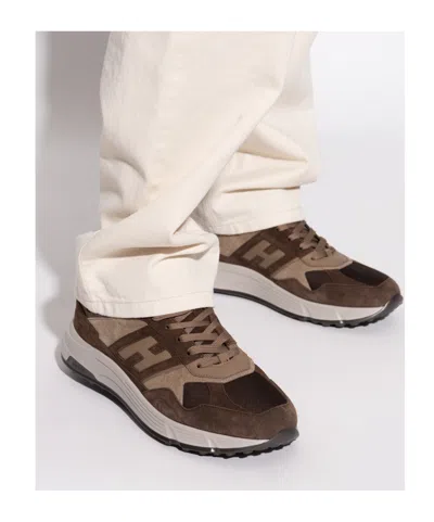 Hogan Lightweight Mesh And Suede Sneakers In Brown