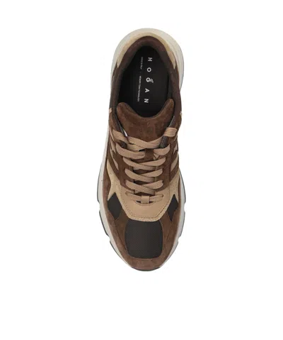 Hogan Lightweight Mesh And Suede Sneakers In Brown