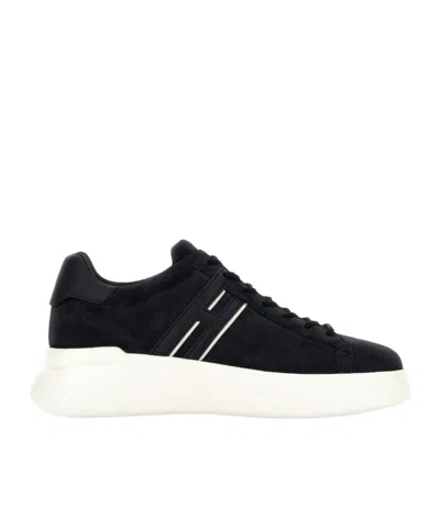 Hogan Black Leather Sneakers With Logo-embellished Side Panels In Black