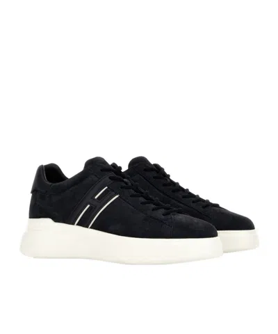 Hogan Black Leather Sneakers With Logo-embellished Side Panels In Black