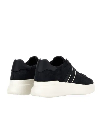 Hogan Black Leather Sneakers With Logo-embellished Side Panels In Black