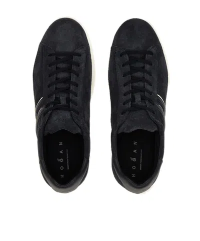 Hogan Black Leather Sneakers With Logo-embellished Side Panels In Black