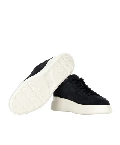 Hogan Black Leather Sneakers With Logo-embellished Side Panels In Black