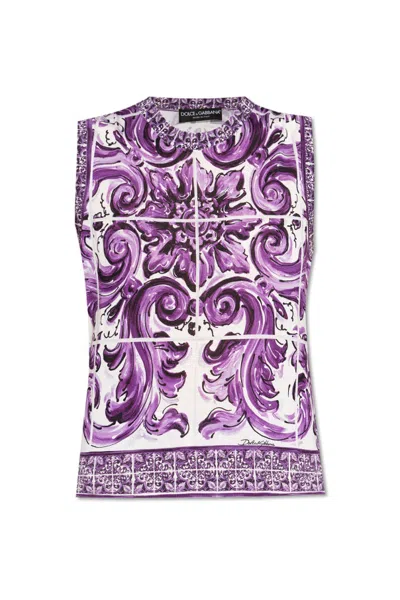 Dolce & Gabbana Dolce&gabbana Majolica Print Silk Sweater In Purple