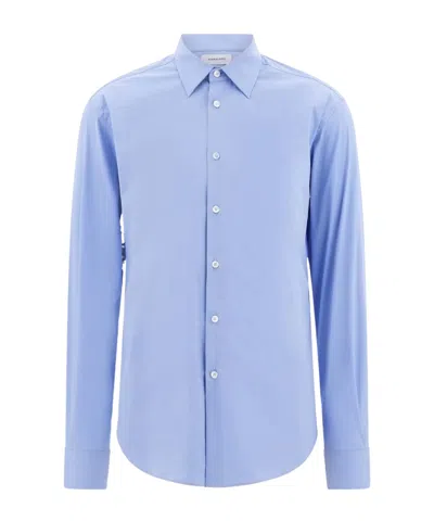 Ferragamo Shirt With Tonal Embroidered F In Blue