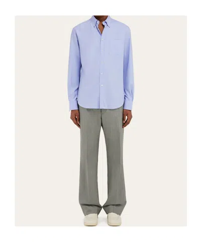 Ferragamo Shirt With Tonal Embroidered F In Blue