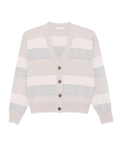 Peserico Striped Button-up Cardigan In Gray