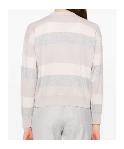Peserico Striped Button-up Cardigan In Gray