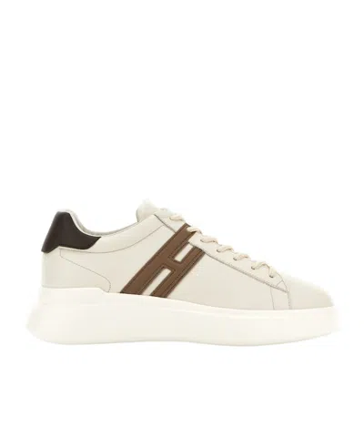 Hogan Leather Sneakers With Round Toe And Rubber Sole In White