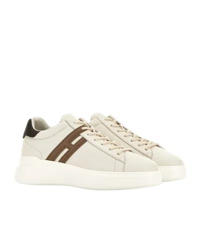 Hogan Leather Sneakers With Round Toe And Rubber Sole In White