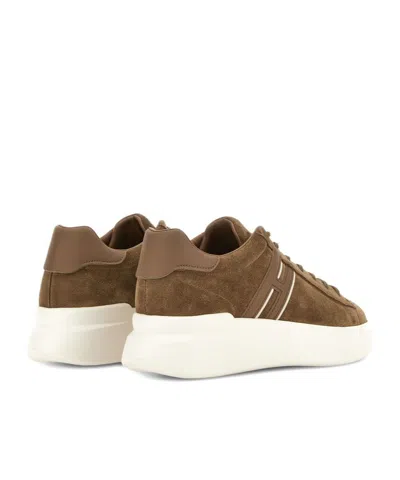 Hogan Earth Brown Leather Sneakers With Memory Foam Insole And Appliqué Logo In Brown