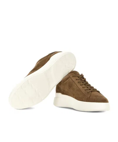 Hogan Earth Brown Leather Sneakers With Memory Foam Insole And Appliqué Logo In Brown