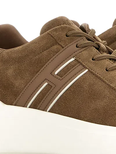 Hogan Earth Brown Leather Sneakers With Memory Foam Insole And Appliqué Logo In Brown