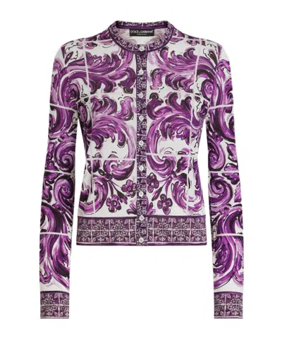 Dolce & Gabbana Majolica Print Cardigan Sweaters And Cardigans Multicolor In Purple