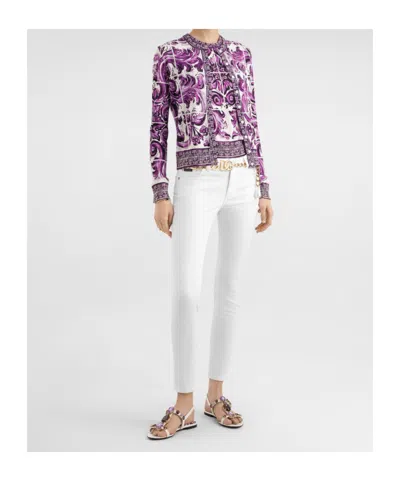 Dolce & Gabbana Majolica Print Cardigan Sweaters And Cardigans Multicolor In Purple