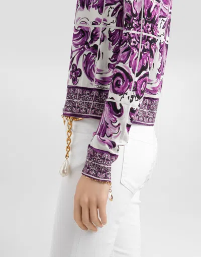 Dolce & Gabbana Majolica Print Cardigan Sweaters And Cardigans Multicolor In Purple