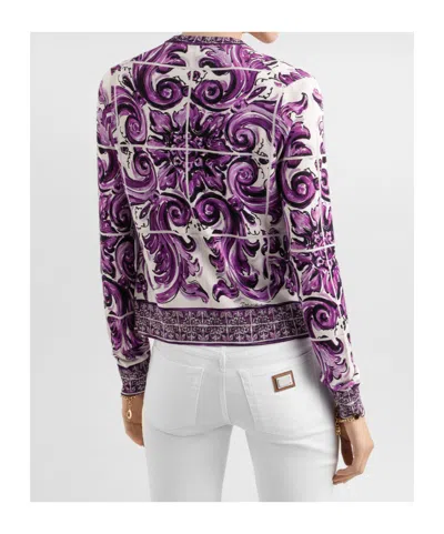 Dolce & Gabbana Majolica Print Cardigan Sweaters And Cardigans Multicolor In Purple