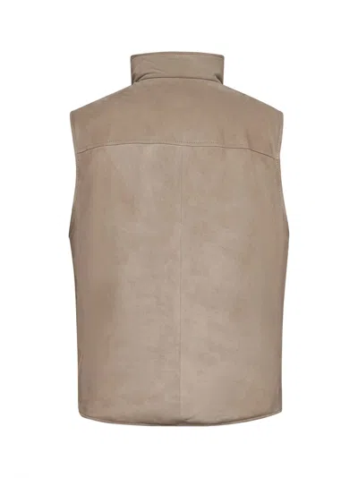 Brunello Cucinelli Beige Suede Sleeveless Down Jacket In Neutral