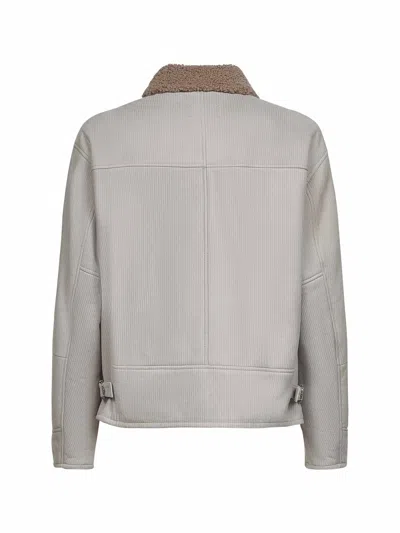 Brunello Cucinelli Long-sleeved Leather Jacket In Gray