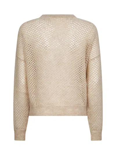 Brunello Cucinelli Women Beige Dazzling Mesh Crewneck Sweater In Neutral