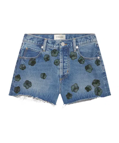 Frame The Hang Embellished Denim Shorts In Blue