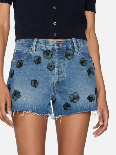 Frame The Hang Embellished Denim Shorts In Blue