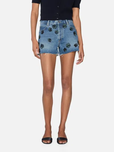 Frame The Hang Embellished Denim Shorts In Blue