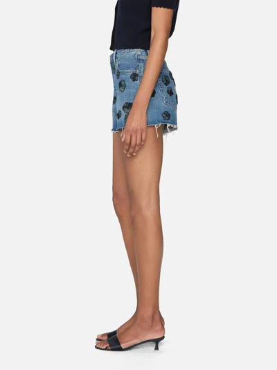 Frame The Hang Embellished Denim Shorts In Blue