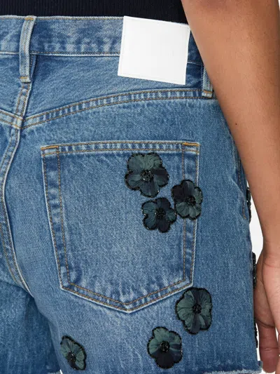 Frame The Hang Embellished Denim Shorts In Blue
