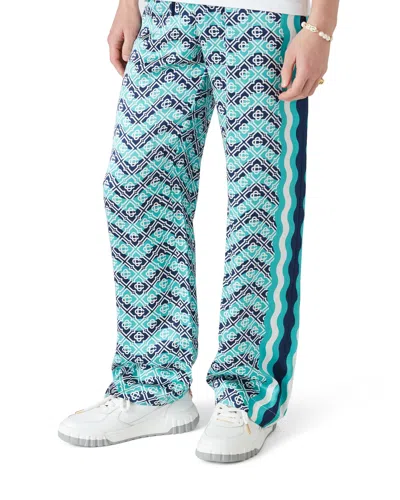 Casablanca Monogram Wave Silk Trousers In Blue