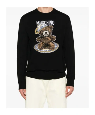 Moschino Teddy-intarsia Wool Jumper In Black