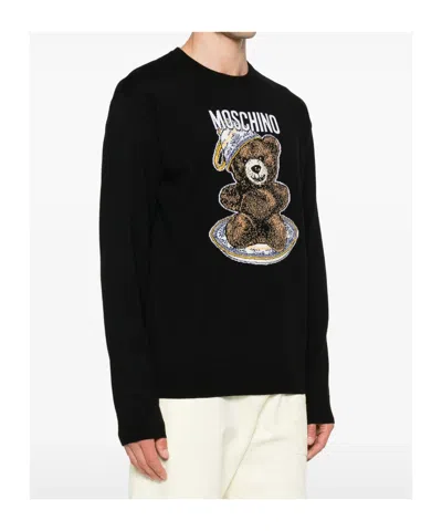 Moschino Teddy-intarsia Wool Jumper In Black