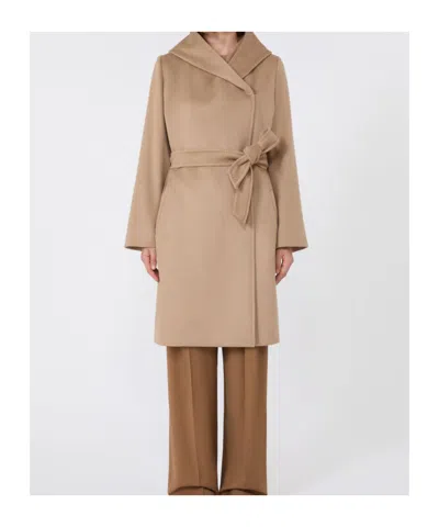 Max Mara Studio Double-drap Virgin Wool Belted Jacket With Side Welt Pockets