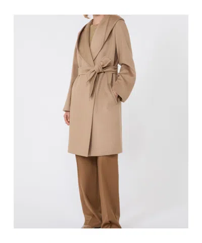 Max Mara Studio Double-drap Virgin Wool Belted Jacket With Side Welt Pockets