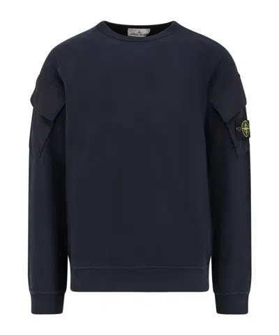 Stone Island Crew Neck Sweatshirt In Organic Brushed Cotton In Blue