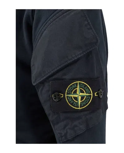 Stone Island Crew Neck Sweatshirt In Organic Brushed Cotton In Blue