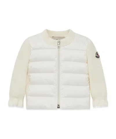 Moncler Crew Neck Long Sleeve Down Cardigan In White