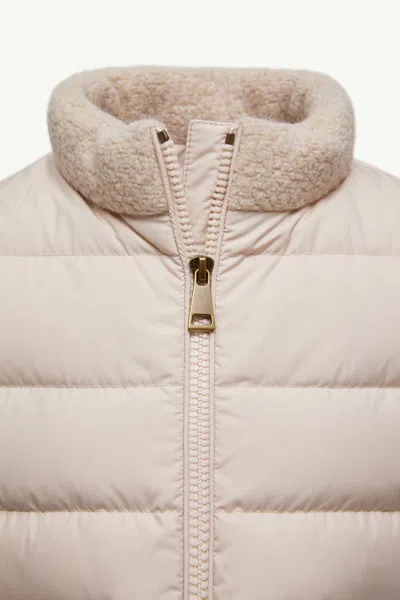 Moncler High Collar Long Sleeve Down Jacket In Neutral